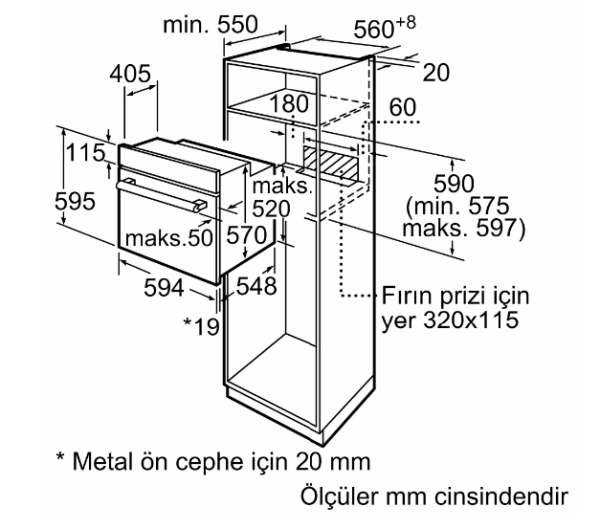 iQ300 Buhar Destekli Ankastre Fırın 60 x 60 cm Beyaz, HI133FEW3T