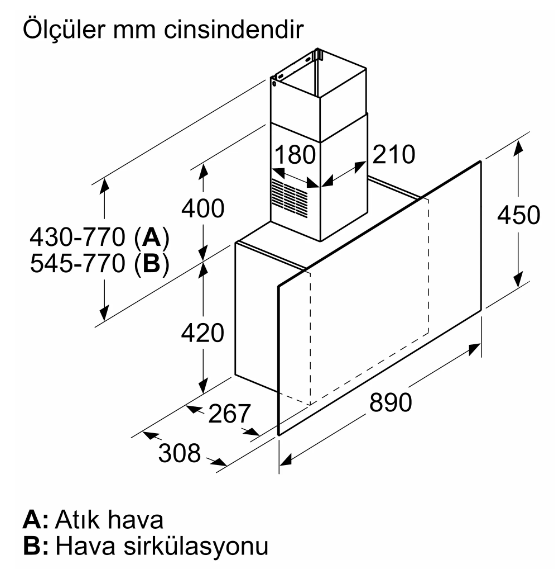 iQ300 Duvar Tipi Davlumbaz 90 cm Beyaz Cam Yüzey,LC95FCJ20T
