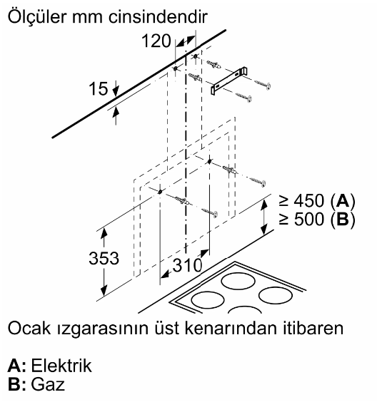 Q300 Duvar Tipi Davlumbaz 60 cm clear glass titanium printed,LC65FCJ70T