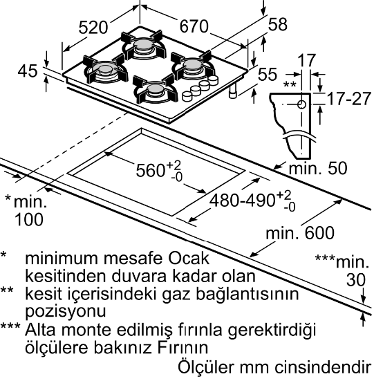 iQ100 Gazlı Ocak 67 cm Sert cam, Siyah, EO7C6PO12O