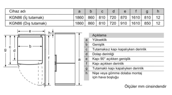 iQ500 Alttan Donduruculu Buzdolabı 186 x 86 cm Beyaz, Total noFrost-  KG86NCWE0N