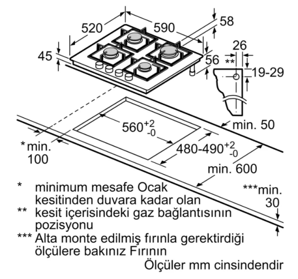 iQ300 Gazlı Ocak 60 cm Sert cam, - EN6B8NP40O