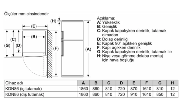 iQ500 Üstten Donduruculu Buzdolabı 186 x 86 cm Beyaz, Total noFrost - KD86NAWE0N