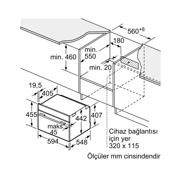 iQ700 Mikrodalga Fonksiyonlu Kompakt Ankastre Fırın 60 x 45 cm Siyah