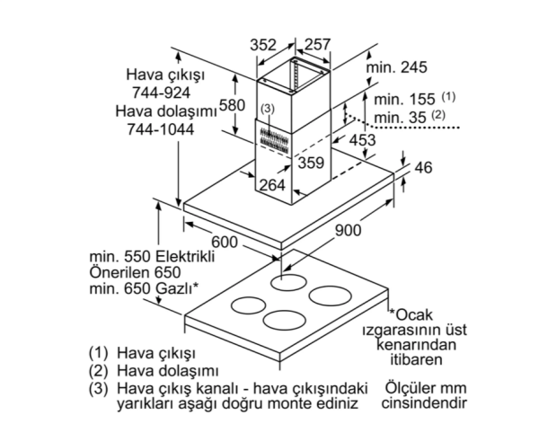 iQ300 Ada Tipi Davlumbaz 90 cm Paslanmaz çelik - LF97BBM50