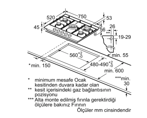 iQ300 Gazlı Ocak 75 cm Sert cam, Beyaz - EN7B2QP30O