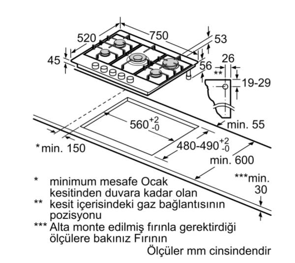iQ500 Gazlı Ocak 75 cm Paslanmaz çelik - EC7A5RI90