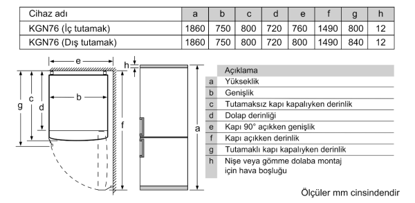 iQ500 Alttan Donduruculu Buzdolabı 186 x 75 cm Kolay temizlenebilir Inox- KG76NCIE0N
