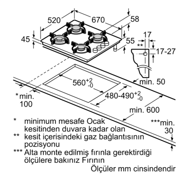 iQ300 Gazlı Ocak 67 cm Sert cam, Siyah-  EO7C6PO12O